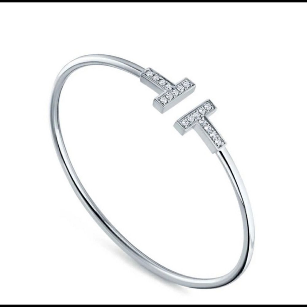 + Silver Tone T Bar Open Brscelet
